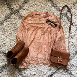 Pink/peach, lace, high neck blouse from Target!